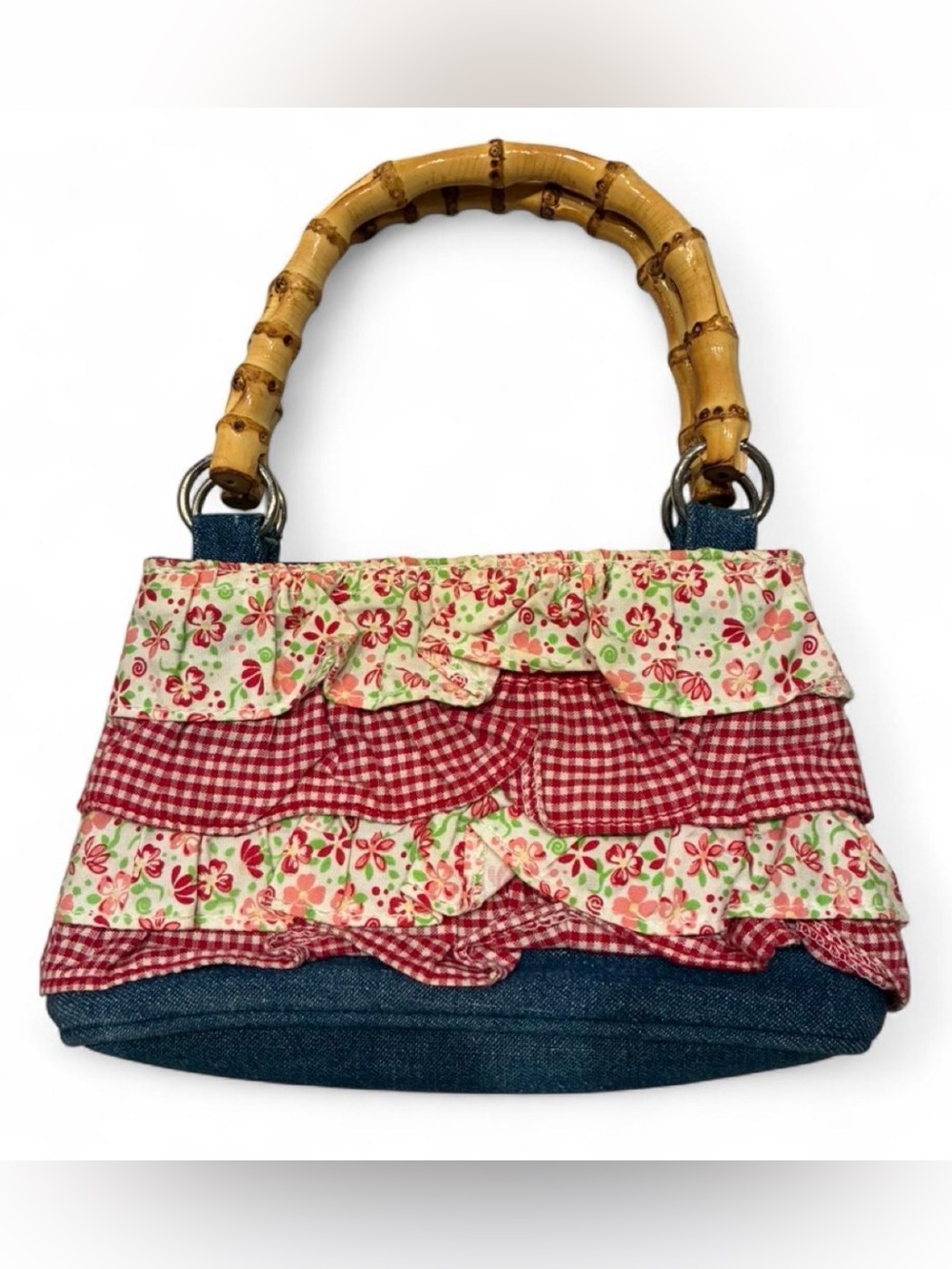 Vintage Y2K Disney kids ruffle denim purse with bamboo handle